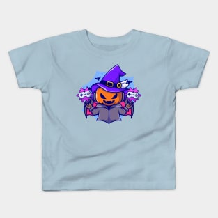 Cute Witch Pumpkin Gaming Cartoon Kids T-Shirt